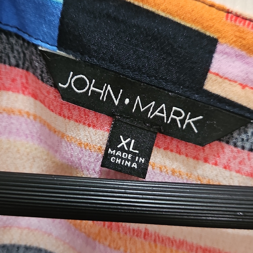 John Mark Multicolor Patchwork Blouse Striped Boh… - image 3